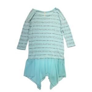 Mittoshop Sharkbite Hem Tunic Sweater Womens Medium Aqua Blue Balletcore Knit